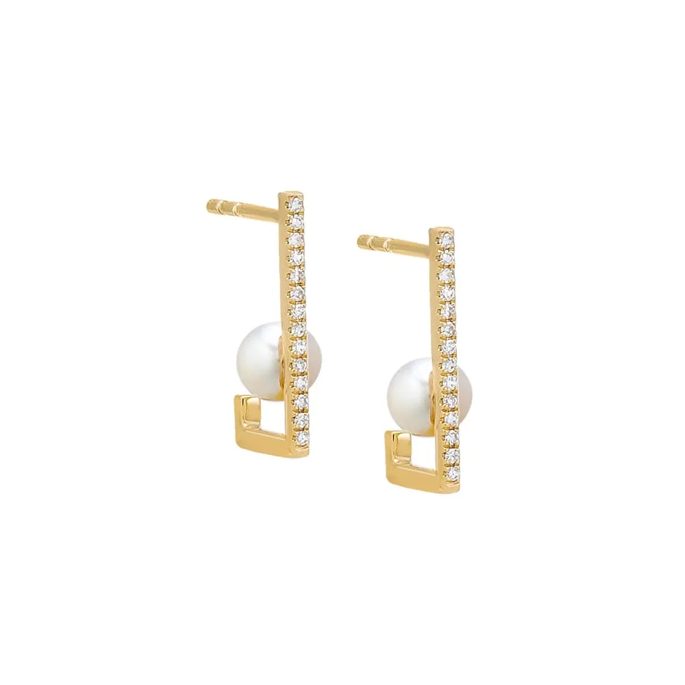 Diamond Pavé & Pearl Open Hoop Stud Earring 14K sold by Adina Eden's