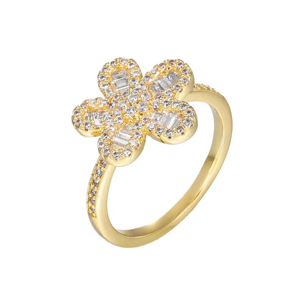 CZ Pave X Baguette Fancy Flower Ring sold by Adina Eden's