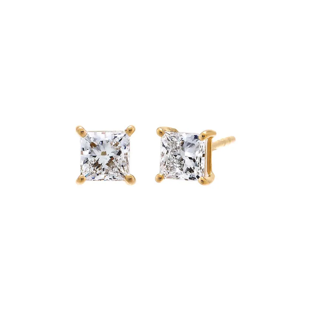 Lab Grown Diamond Princess Cut Four Prong Stud Earring 14K sold by Adina Eden's