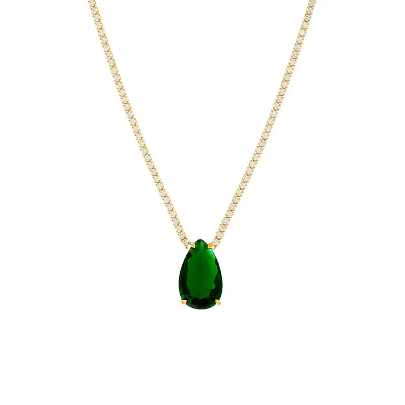 Large Emerald Green Teardrop Tennis Necklace sold by Adina Eden's