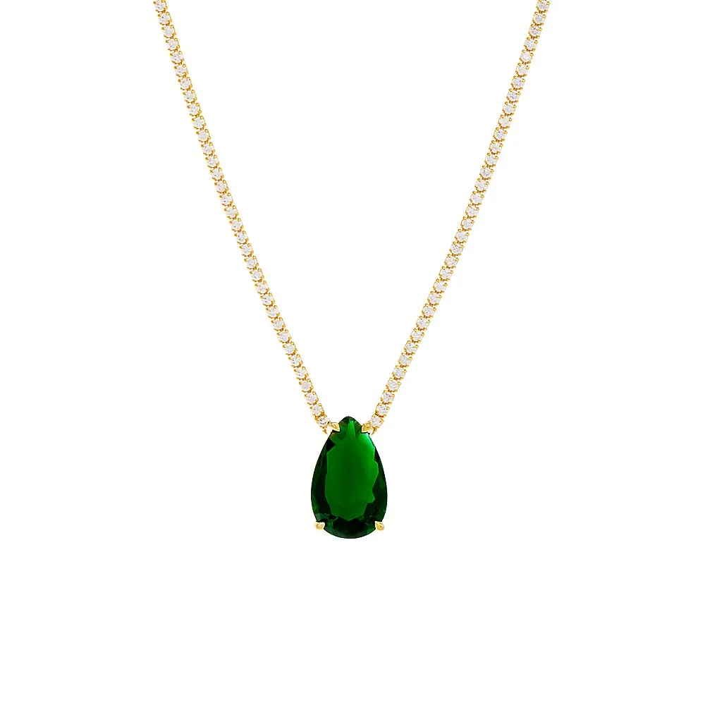 Large Emerald Green Teardrop Tennis Necklace sold by Adina Eden's