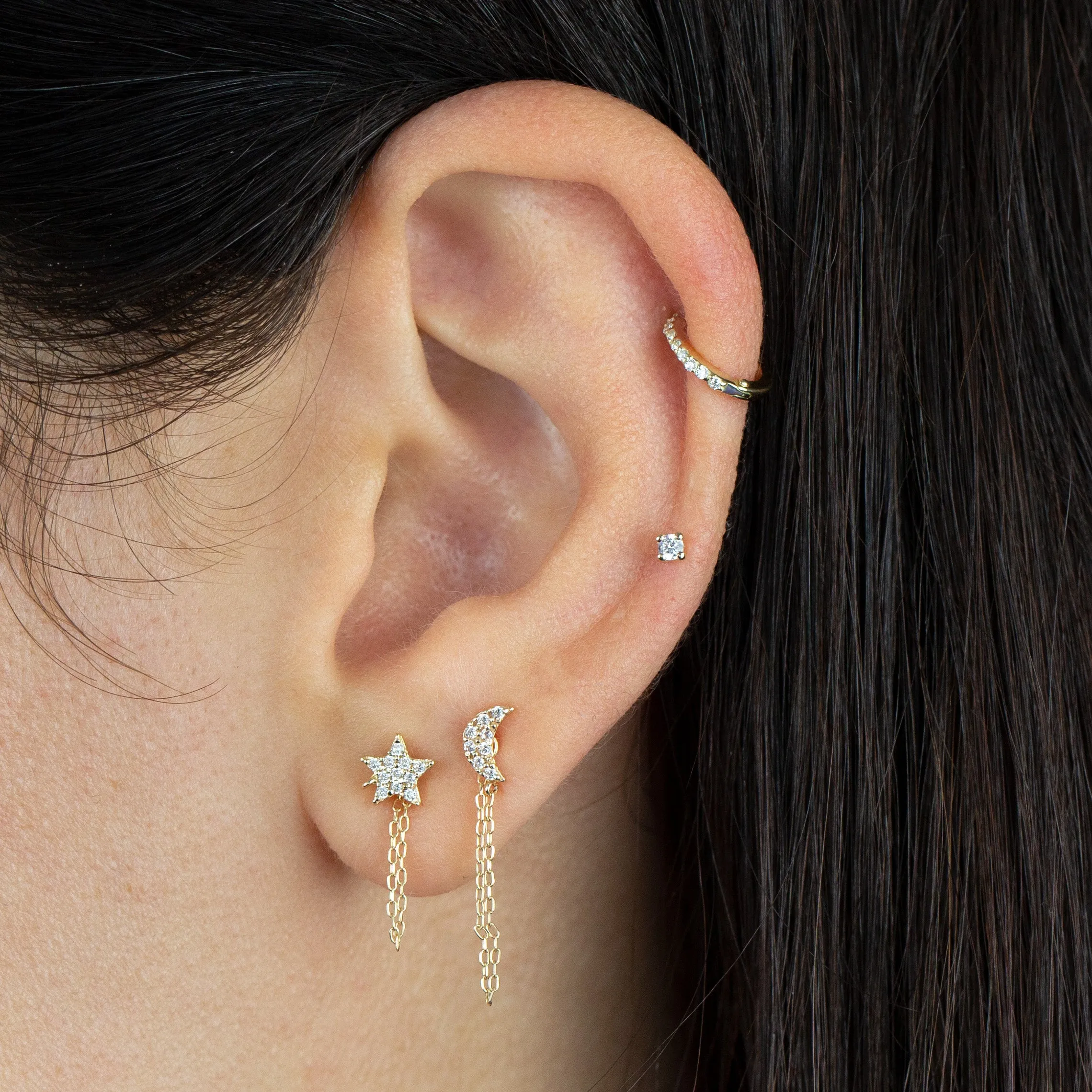 CZ Star Chain Stud Earring 14K sold by Adina Eden's product image thumbnail 2