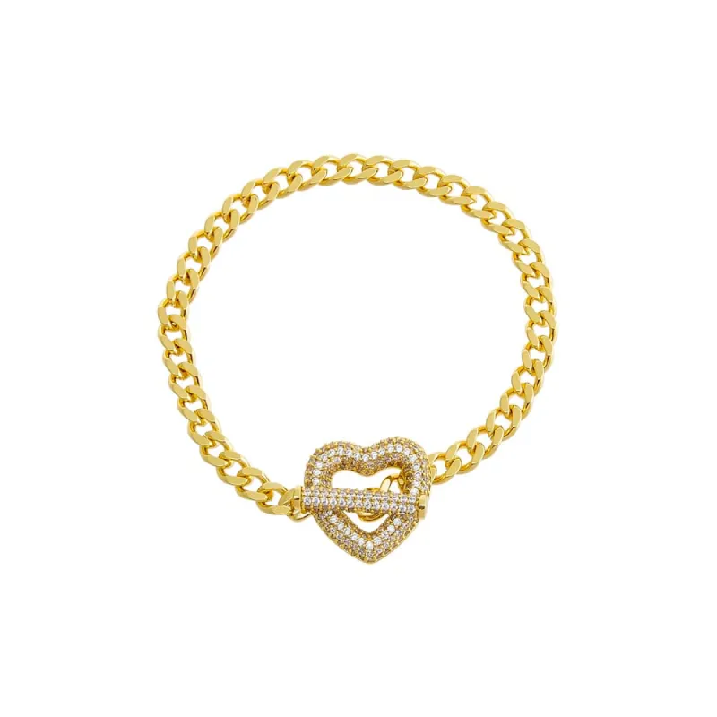 Pave Heart Toggle Cuban Link Bracelet sold by Adina Eden's