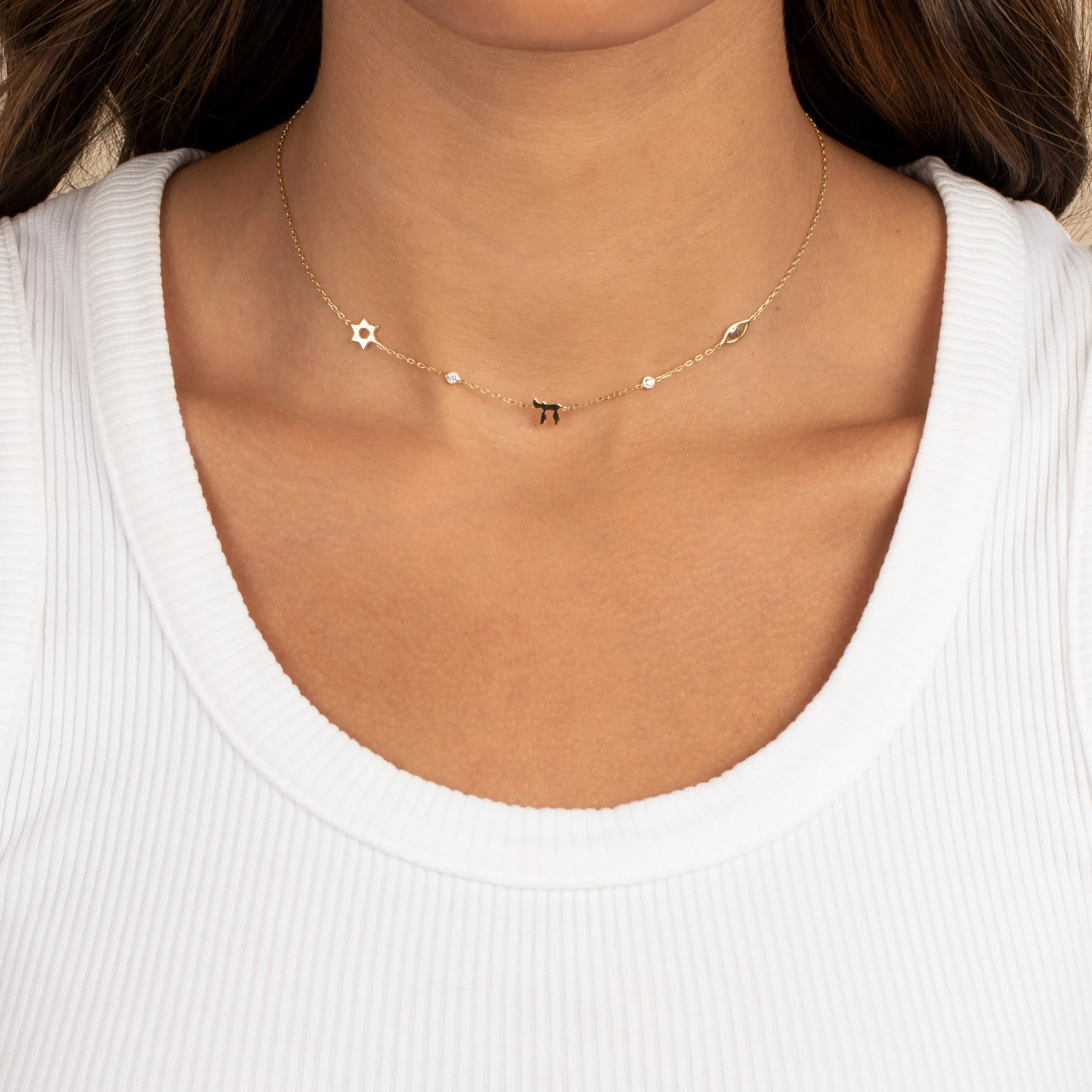 Jewish CZ Bezel Charm Necklace sold by Adina Eden's product image thumbnail 2