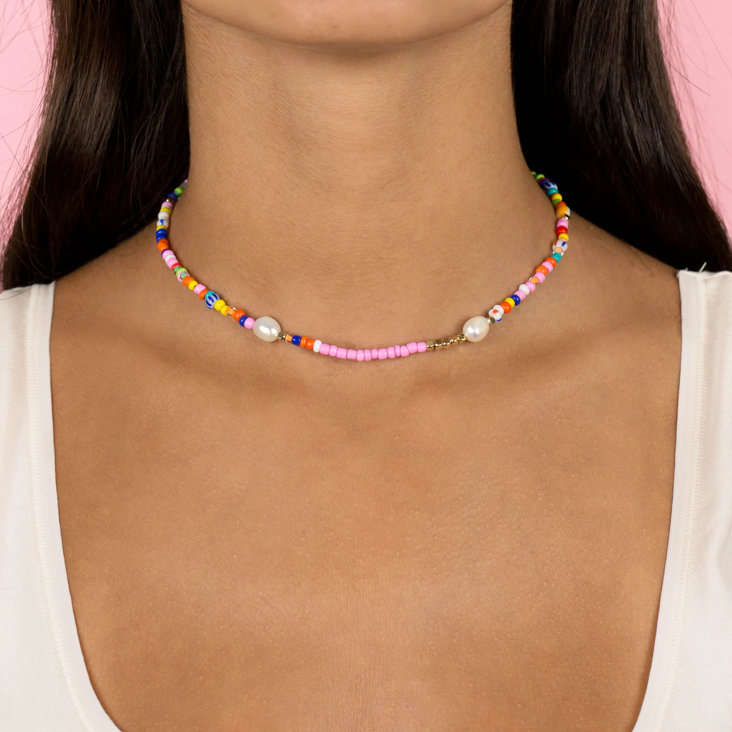 Multi Color Beaded X Pearl Choker sold by Adina Eden's product image thumbnail 2