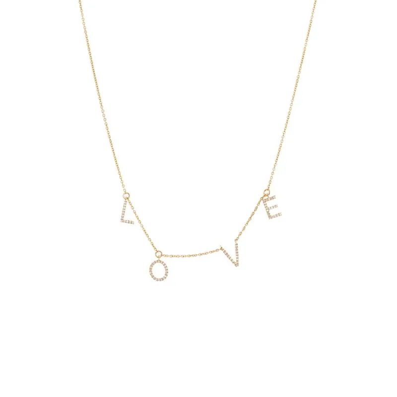 Diamond Pave Dangling Love Necklace 14K sold by Adina Eden's