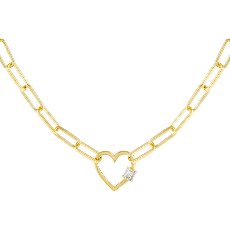 CZ Baguette Heart Toggle Link Necklace sold by Adina Eden's