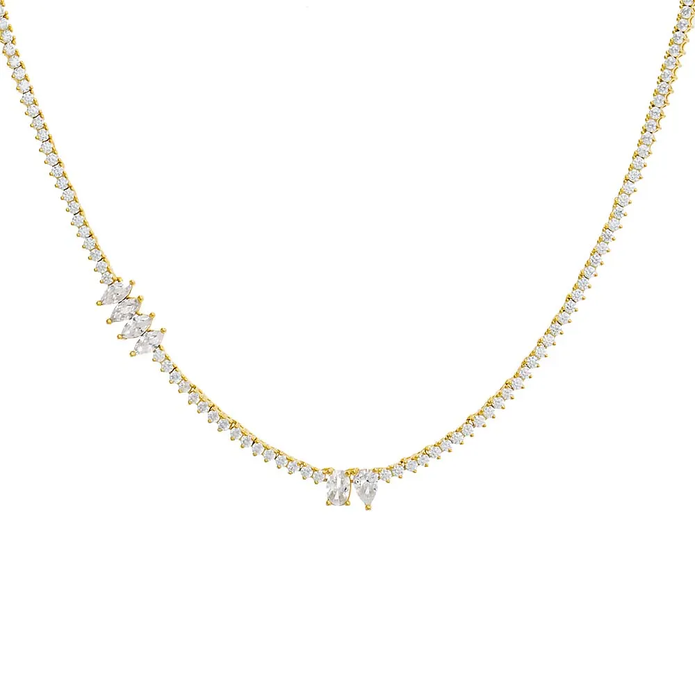 CZ Multi Stone Shape Thin Tennis Necklace sold by Adina Eden's