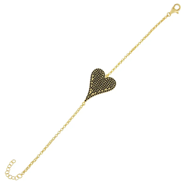 Onyx Pavé Large Heart Bracelet sold by Adina Eden's
