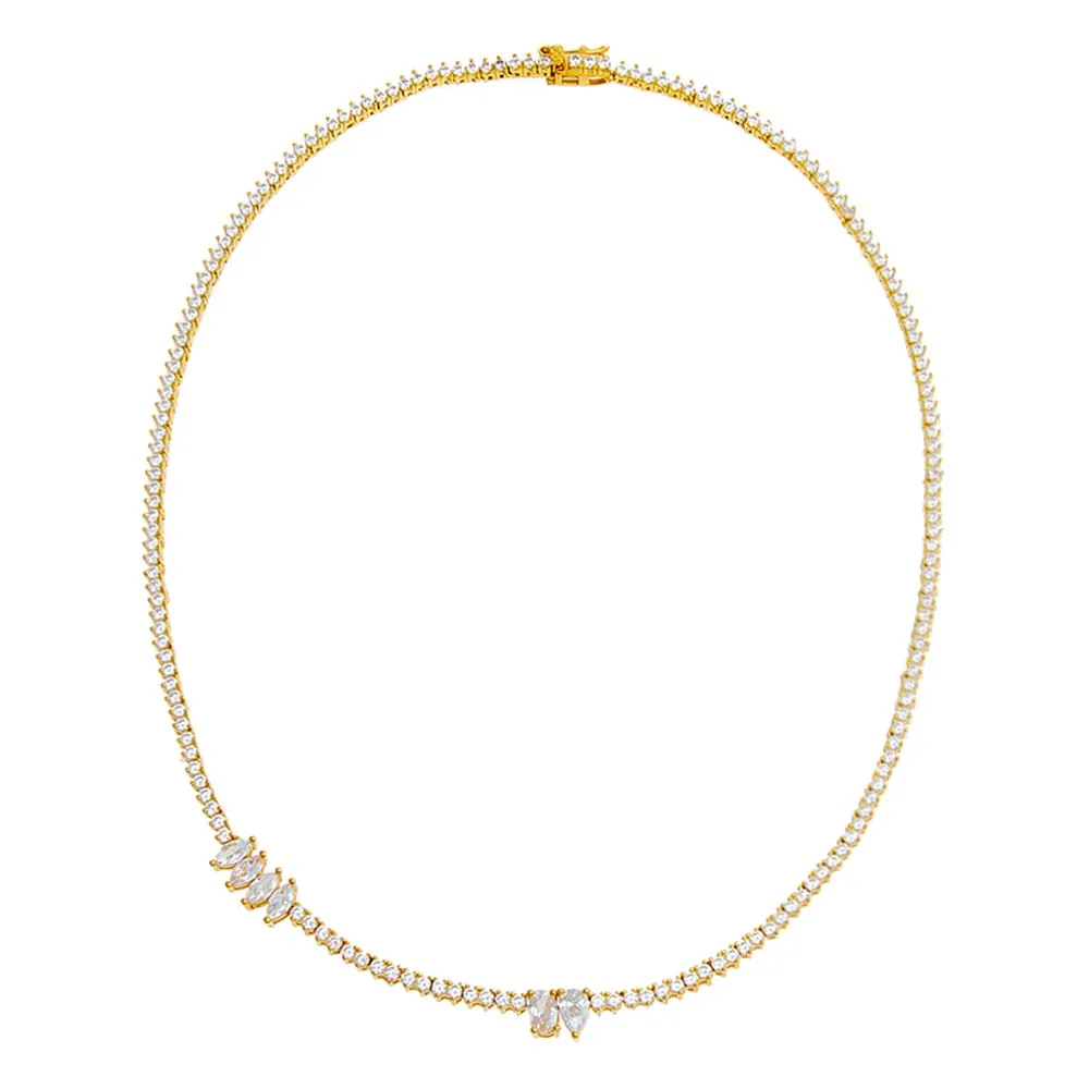 CZ Multi Stone Shape Thin Tennis Necklace sold by Adina Eden's product image thumbnail 3