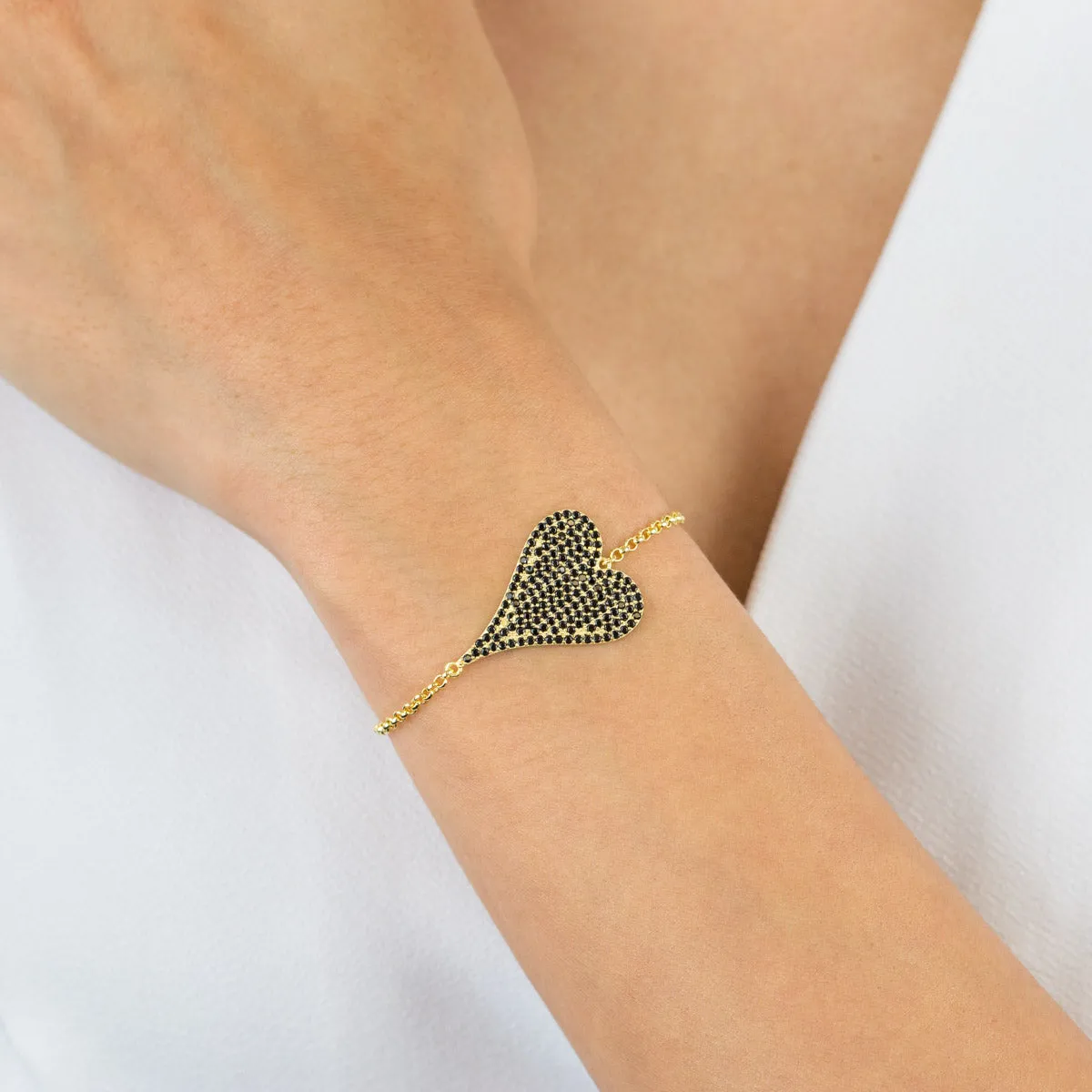 Onyx Pavé Large Heart Bracelet sold by Adina Eden's product image thumbnail 2