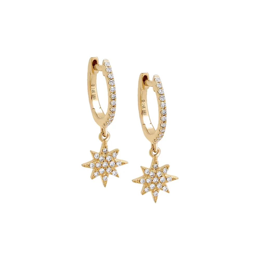 Diamond Pavé Starburst Huggie Earring 14K sold by Adina Eden's