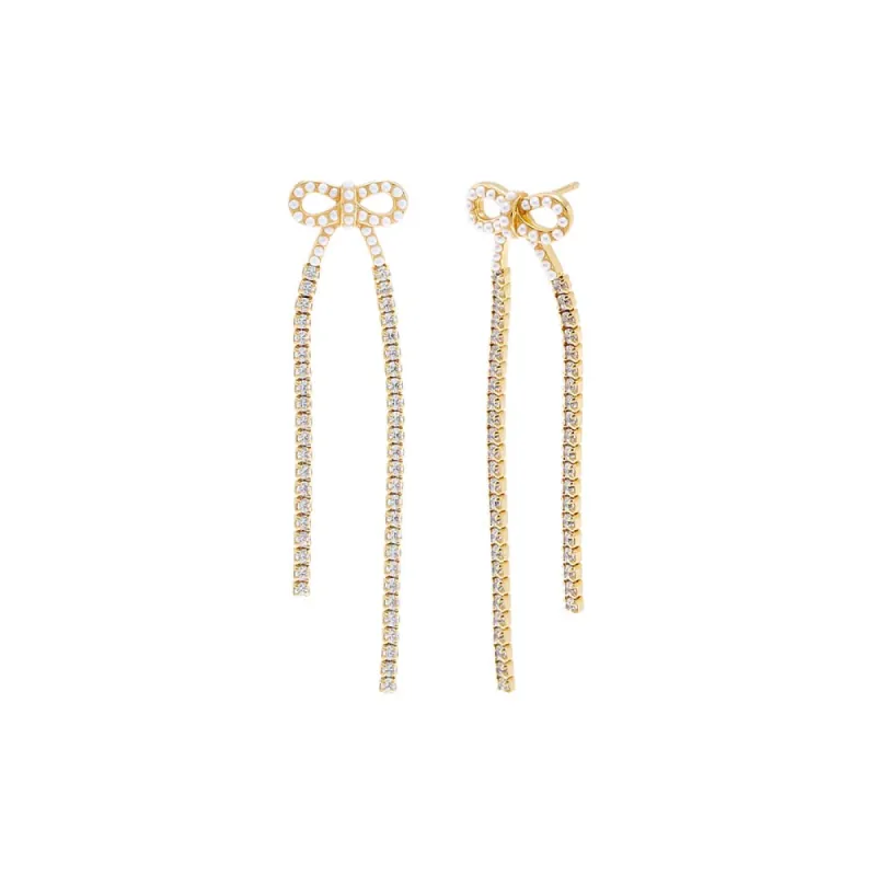 Pearl X Tennis Bow Tie Drop Stud Earring sold by Adina Eden's