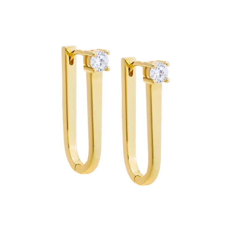 CZ Solitaire Elongated Oval Shape Huggie Earring sold by Adina Eden's
