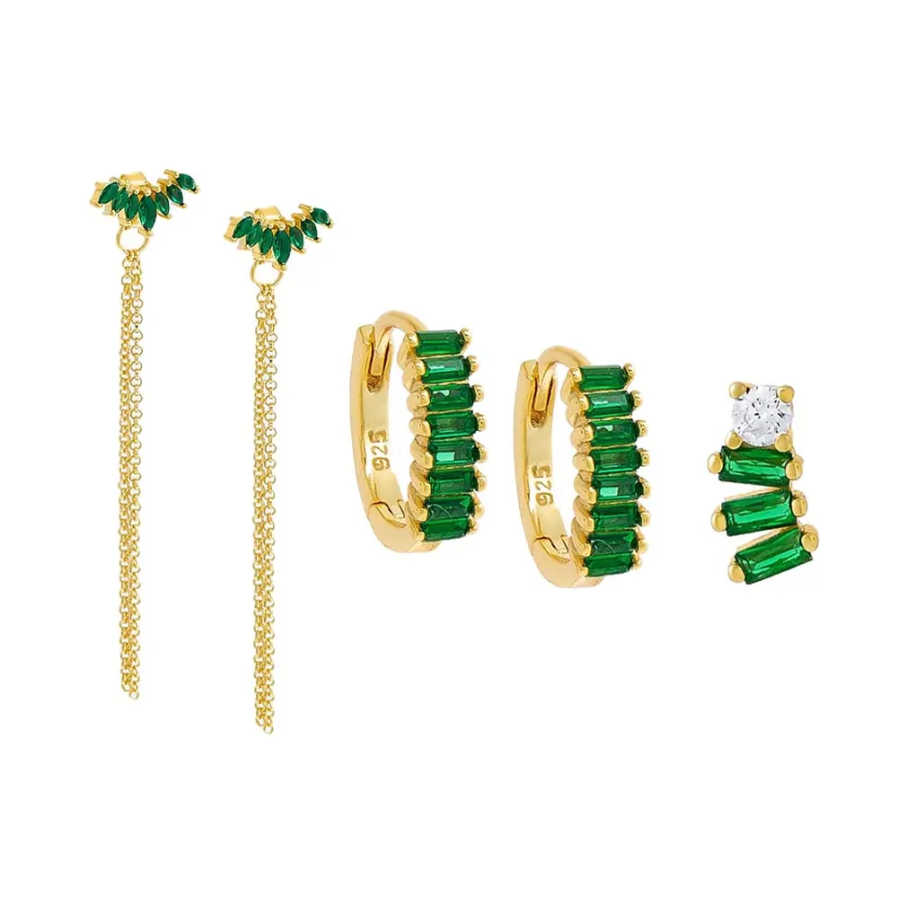 The Emerald Baguette Earring Combo Set sold by Adina Eden's