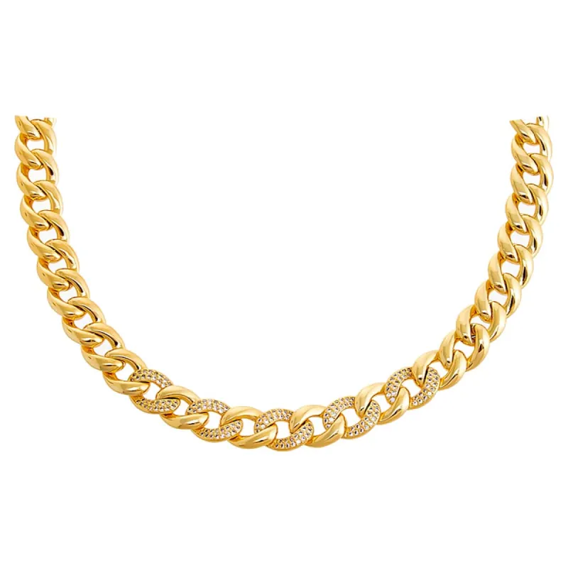 Solid/Pavé Chunky Cuban Link Necklace sold by Adina Eden's