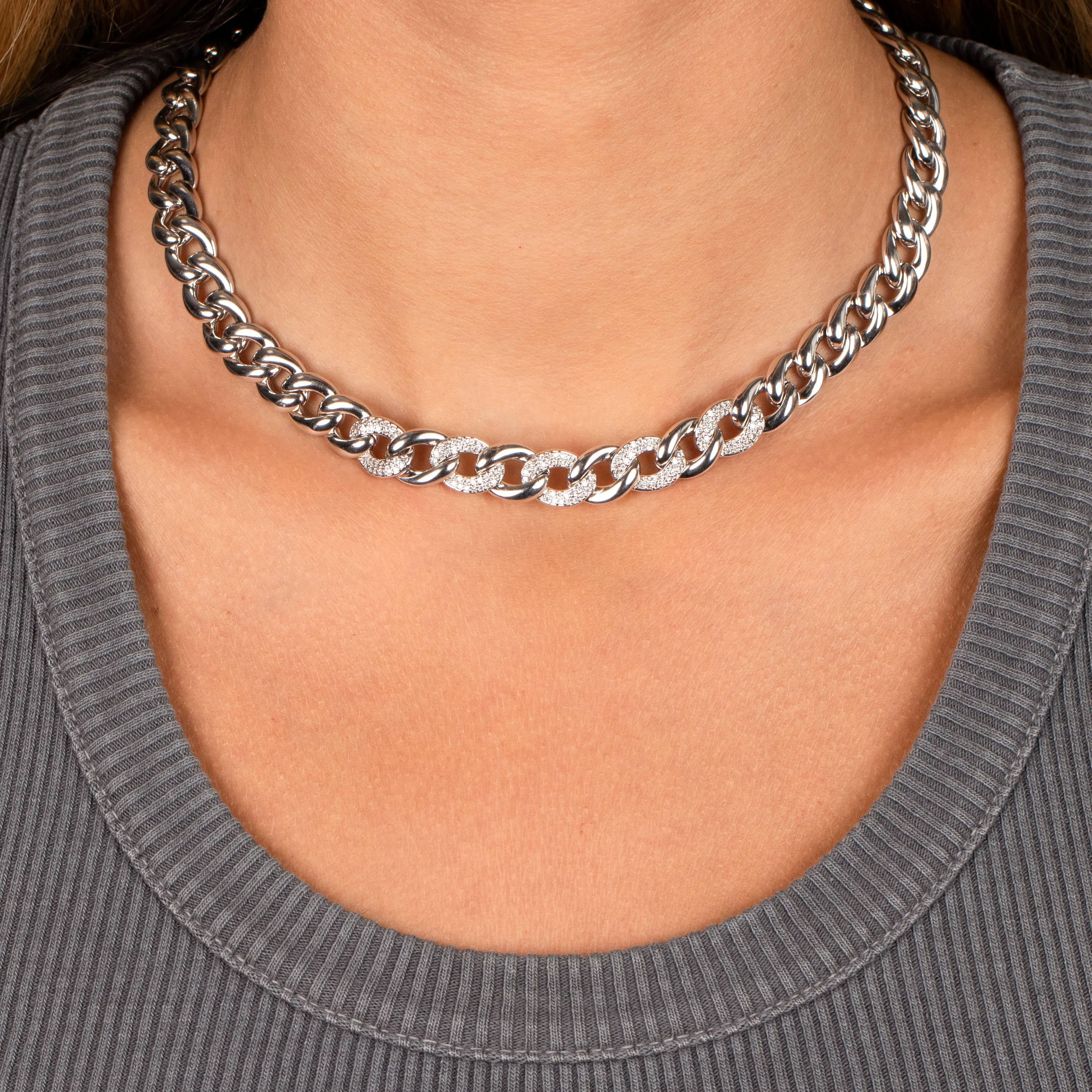 Solid/Pavé Chunky Cuban Link Necklace sold by Adina Eden's product image thumbnail 2