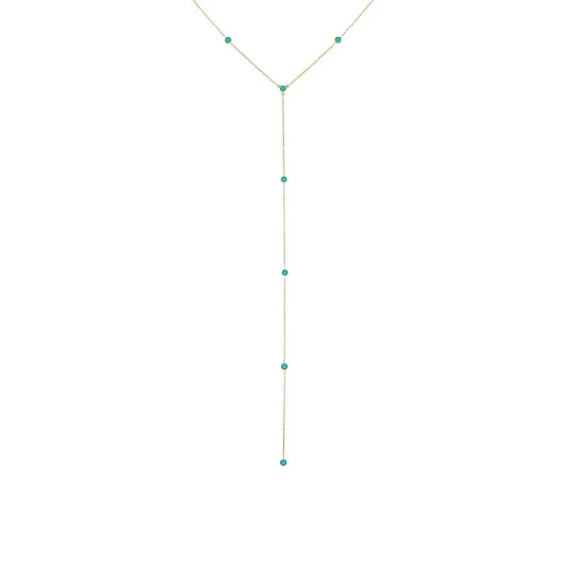 Turquoise Embedded Lariat Necklace 14K sold by Adina Eden's