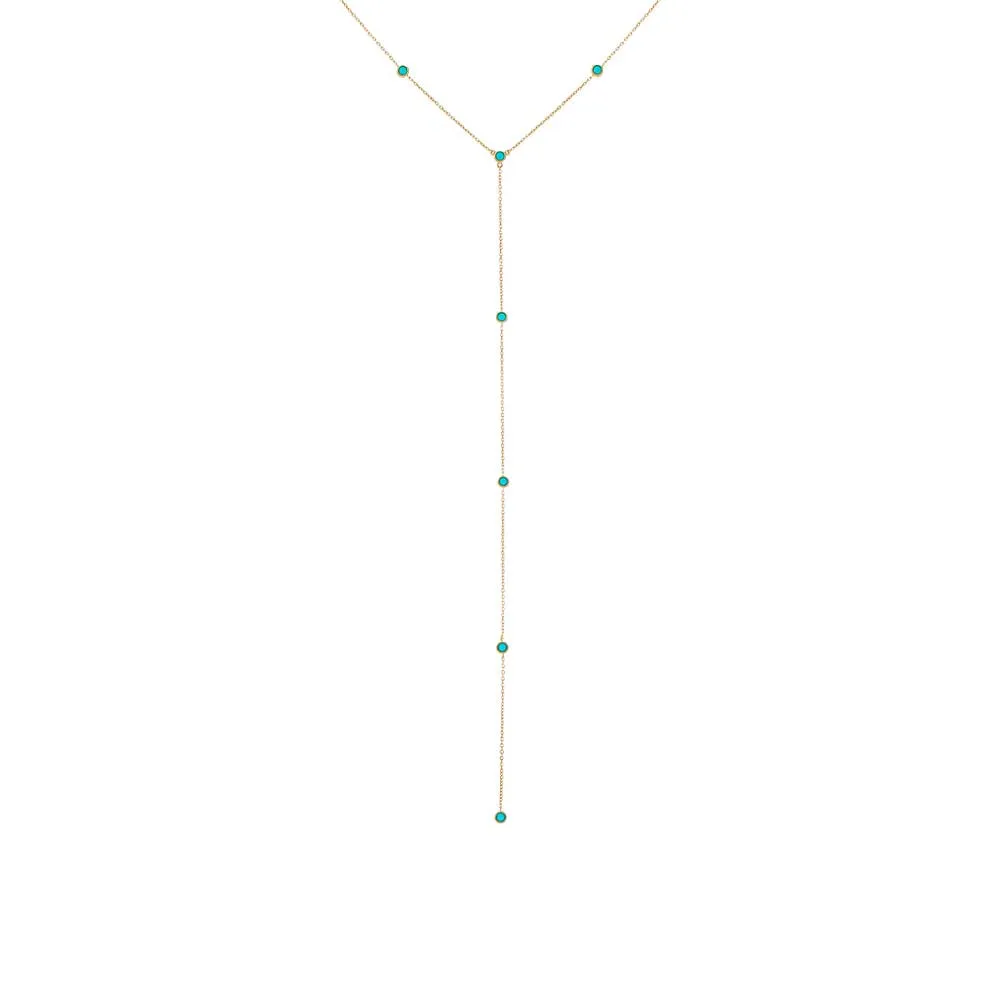 Turquoise Embedded Lariat Necklace 14K sold by Adina Eden's