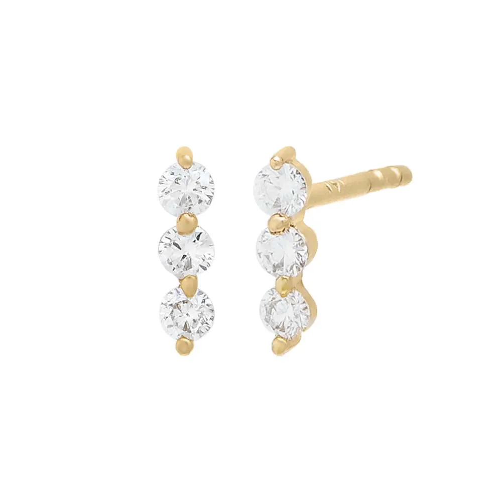 Three Diamond Bar Stud 14K sold by Adina Eden's