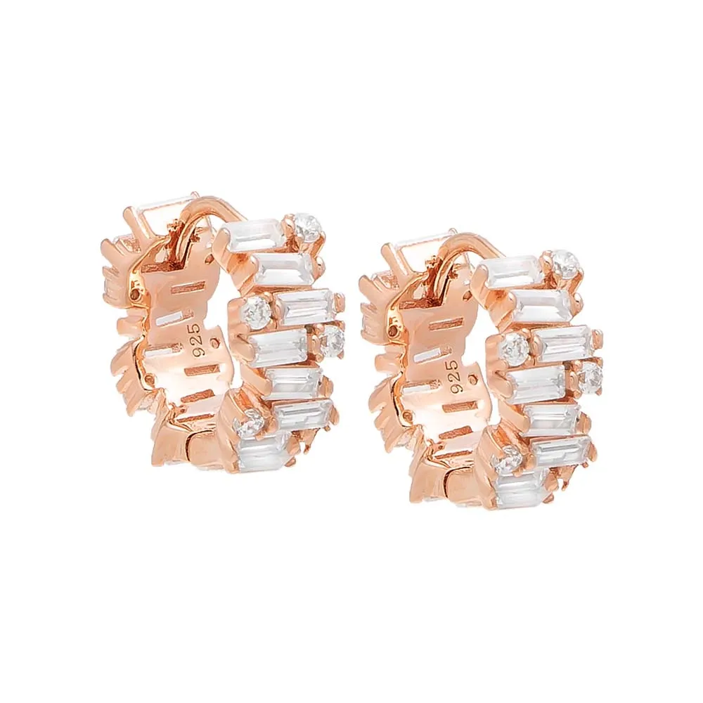 Baguette X Solitaire Scattered Huggie Earring sold by Adina Eden's product image thumbnail 3