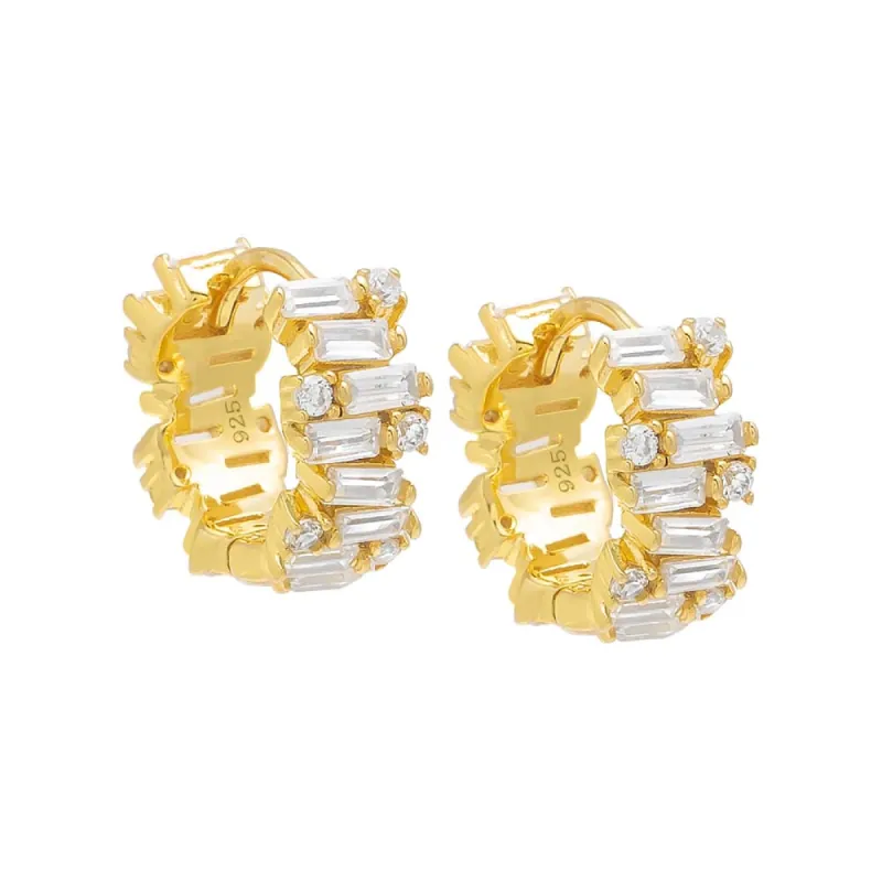 Baguette X Solitaire Scattered Huggie Earring sold by Adina Eden's