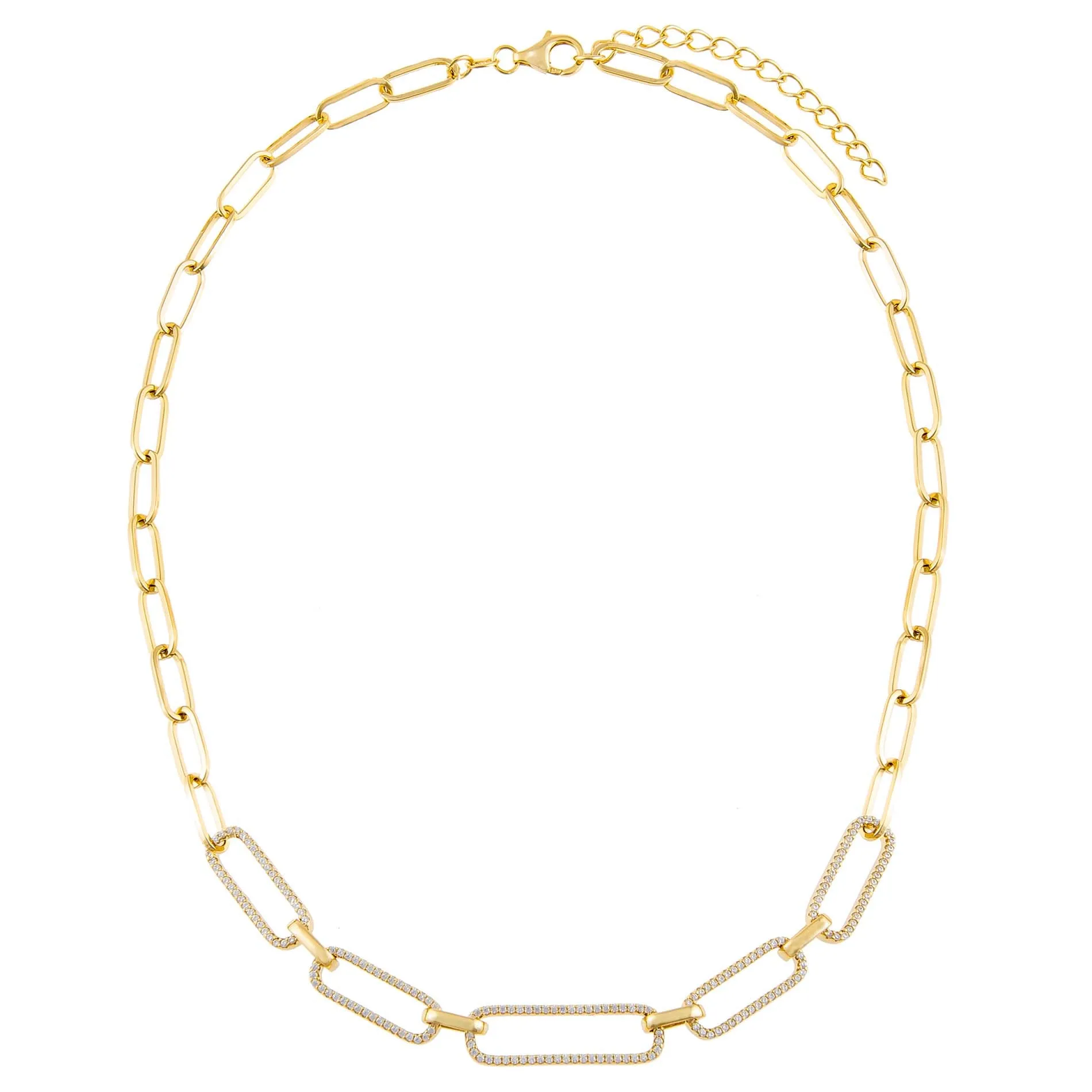 Half Pavé Paperclip Chain Necklace sold by Adina Eden's product image thumbnail 5