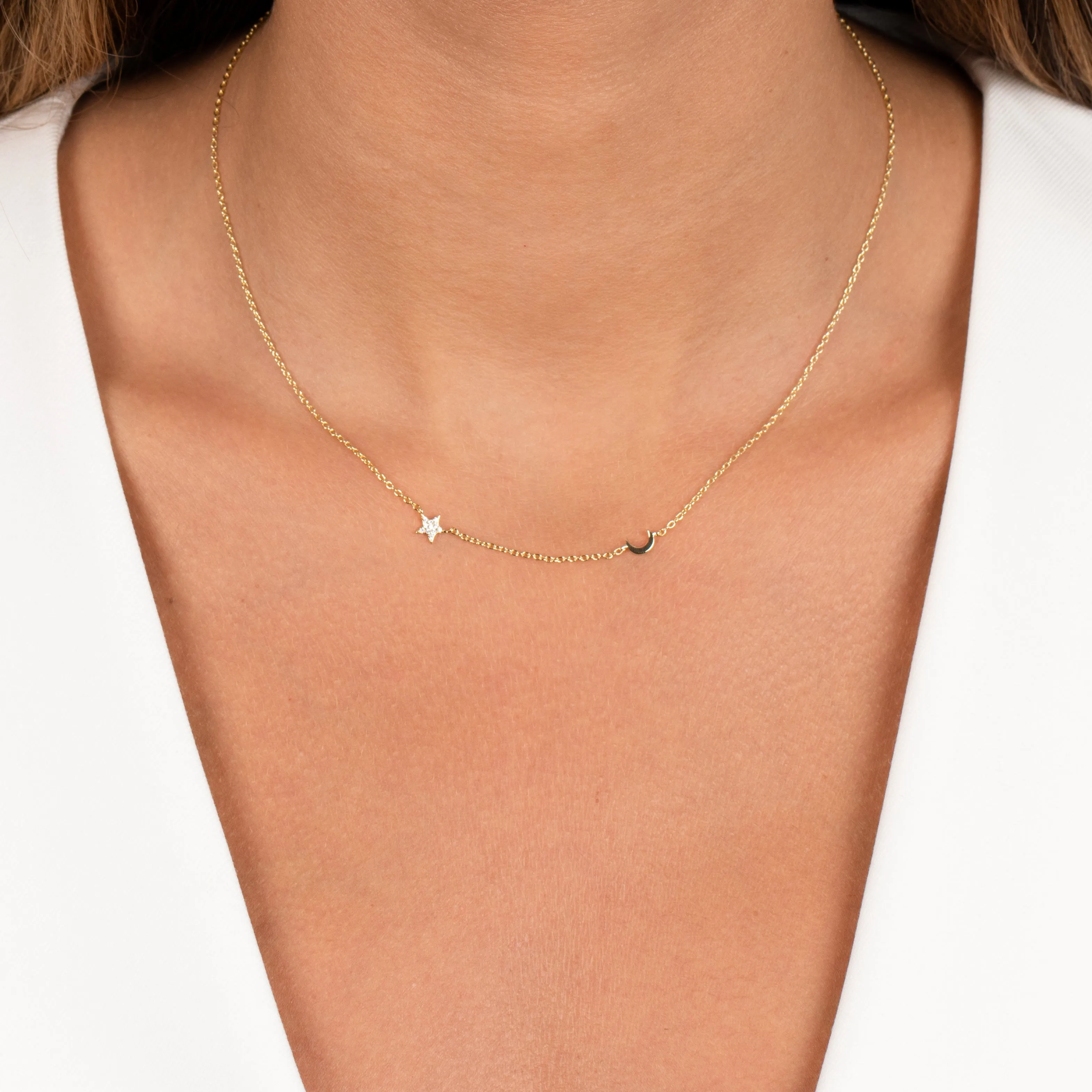 Pavé Star X Moon Necklace sold by Adina Eden's product image thumbnail 2