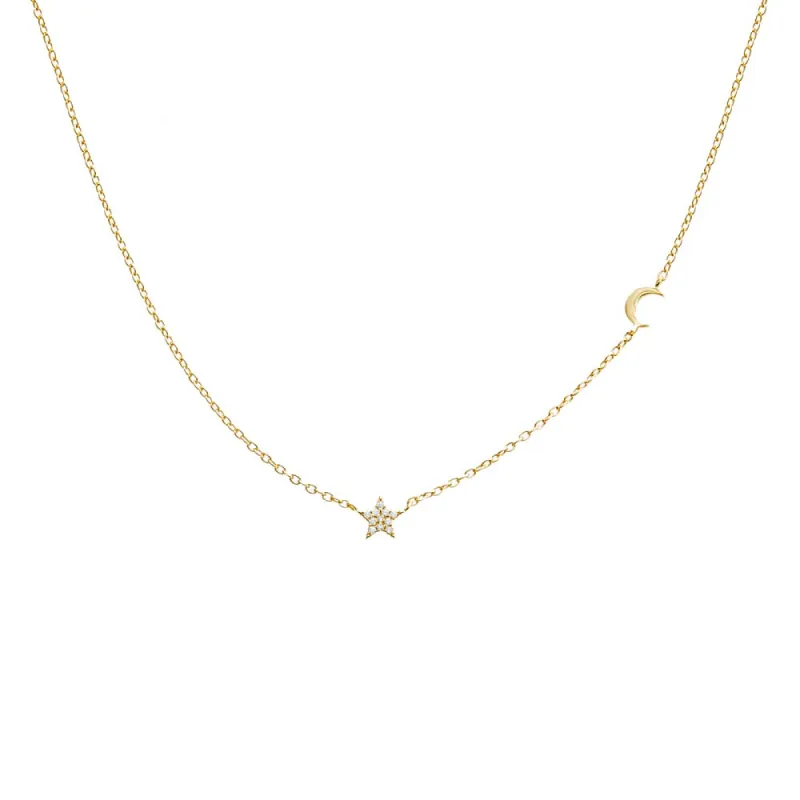 Pavé Star X Moon Necklace sold by Adina Eden's