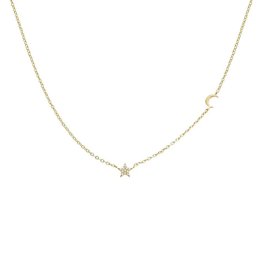 Pavé Star X Moon Necklace sold by Adina Eden's