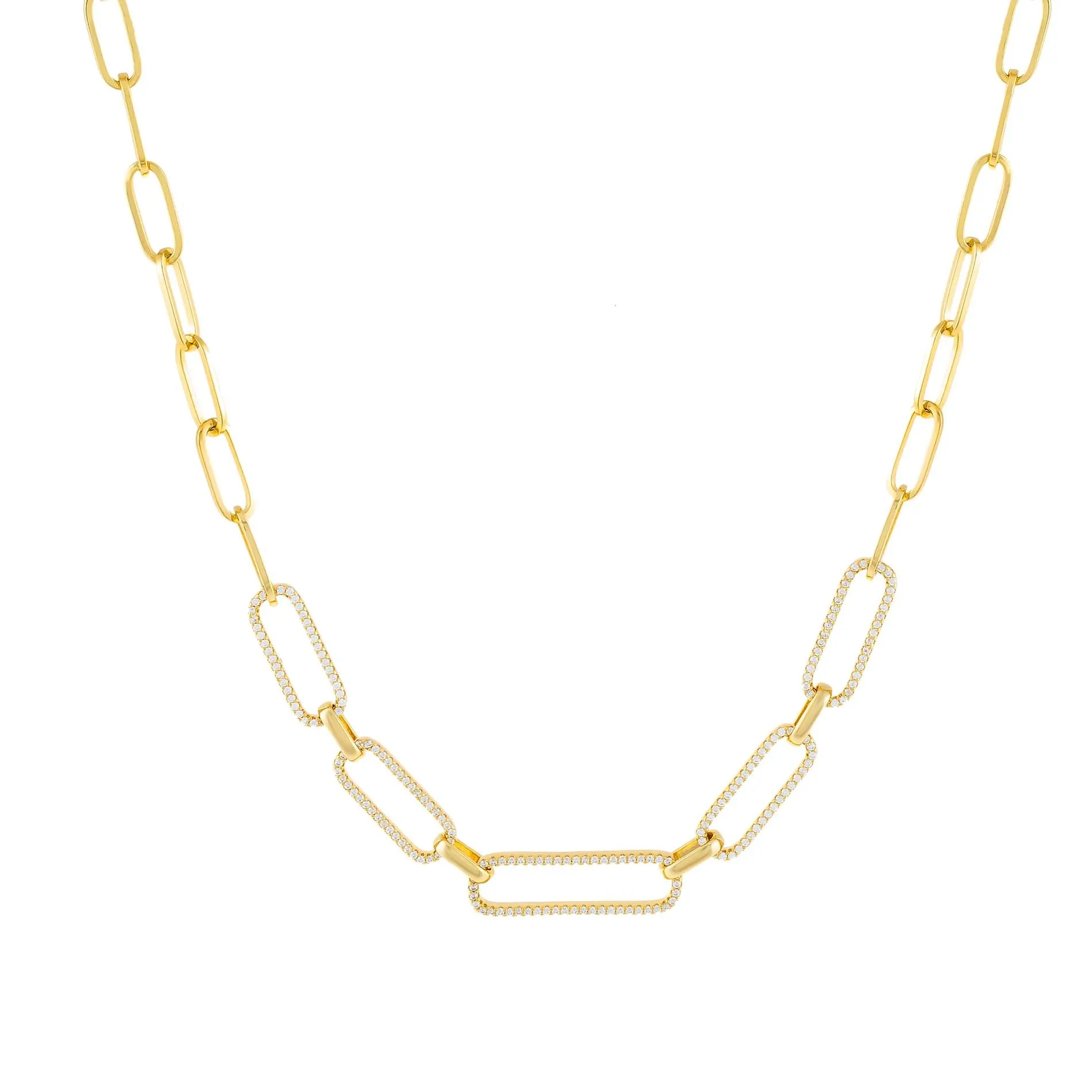 Half Pavé Paperclip Chain Necklace sold by Adina Eden's