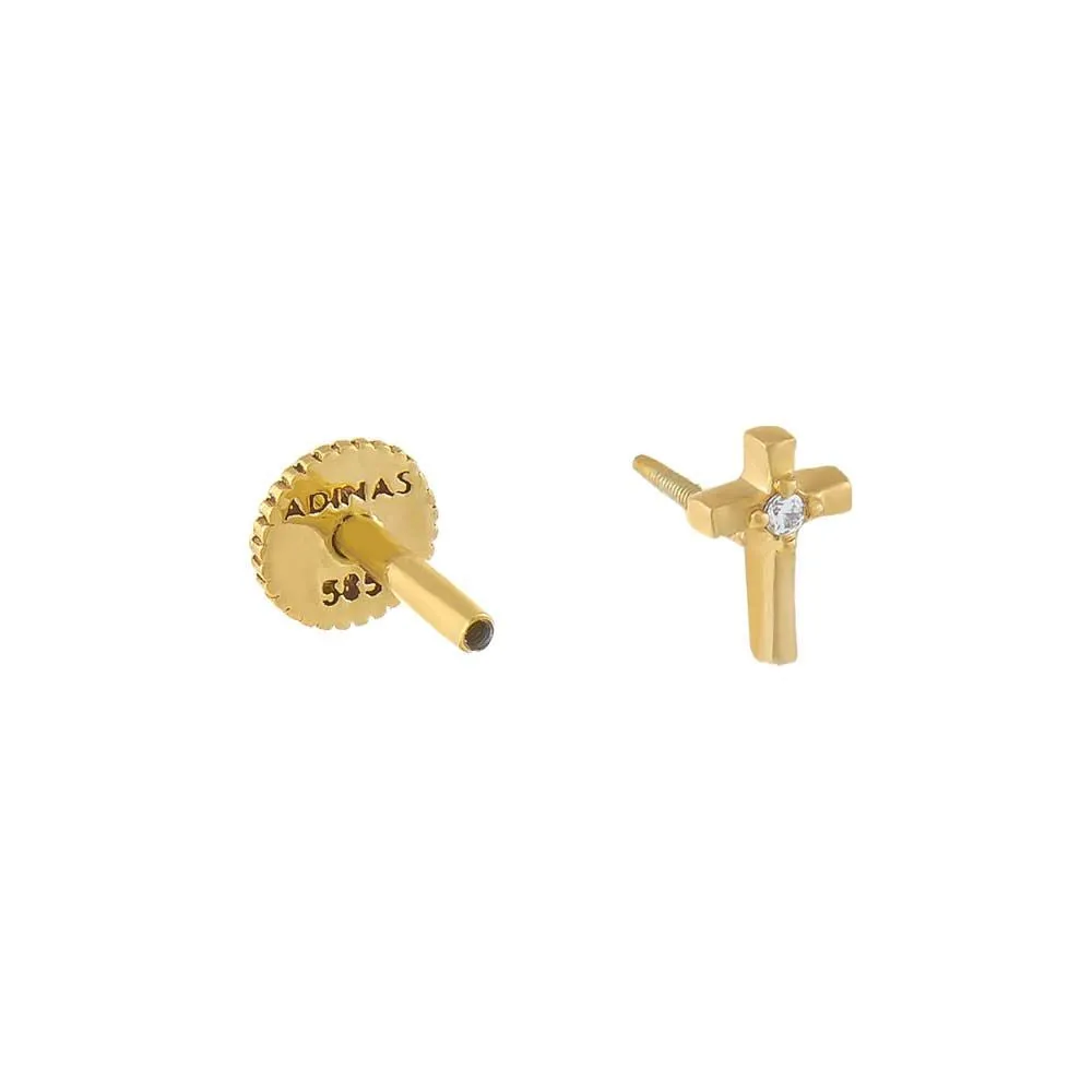 Mini Diamond Cross Threaded Stud Earring 14K sold by Adina Eden's product image thumbnail 2