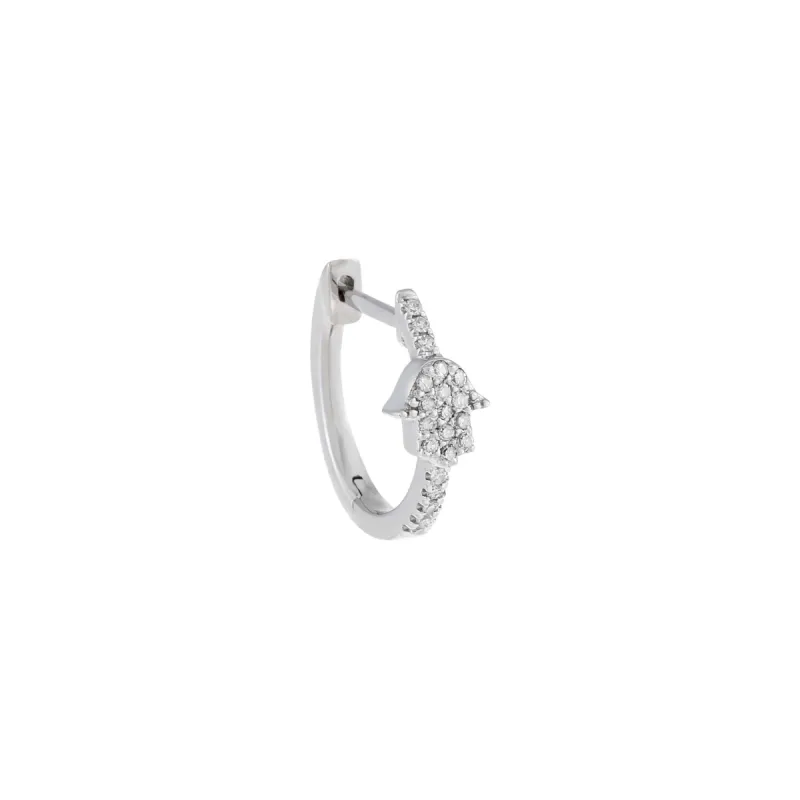 Diamond Hamsa Huggie Earring 14K sold by Adina Eden's