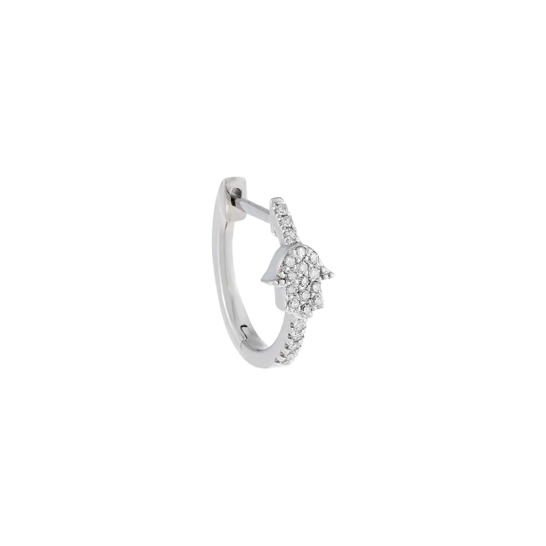 Diamond Hamsa Huggie Earring 14K sold by Adina Eden's