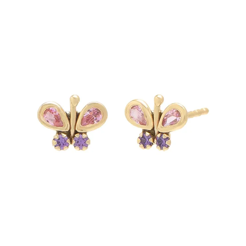 Pastel Butterfly Bezel Stud Earring 14K sold by Adina Eden's