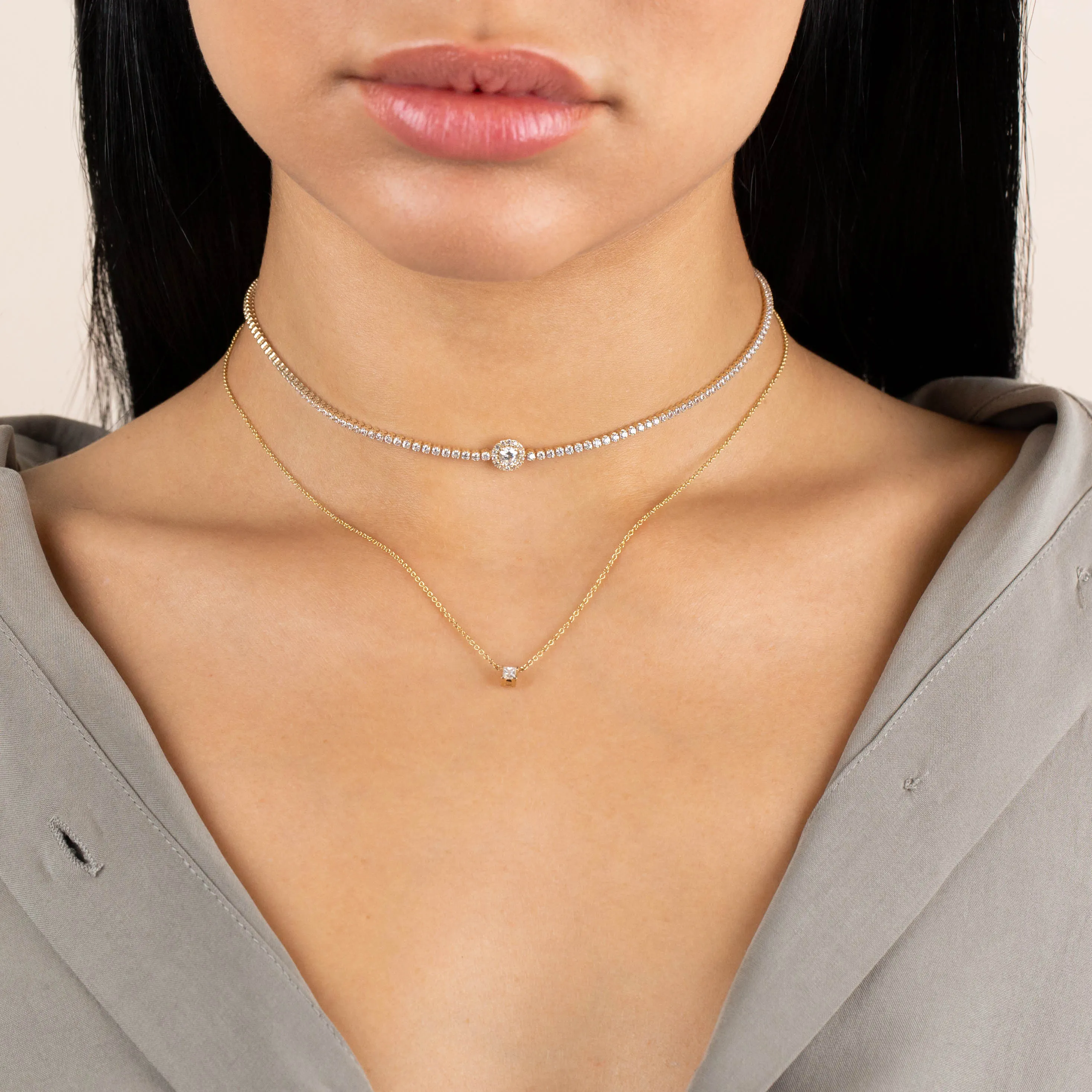 Diamond Tiny Princess Cut Necklace 14K sold by Adina Eden's product image thumbnail 2