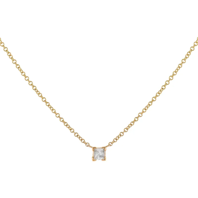 Diamond Tiny Princess Cut Necklace 14K sold by Adina Eden's