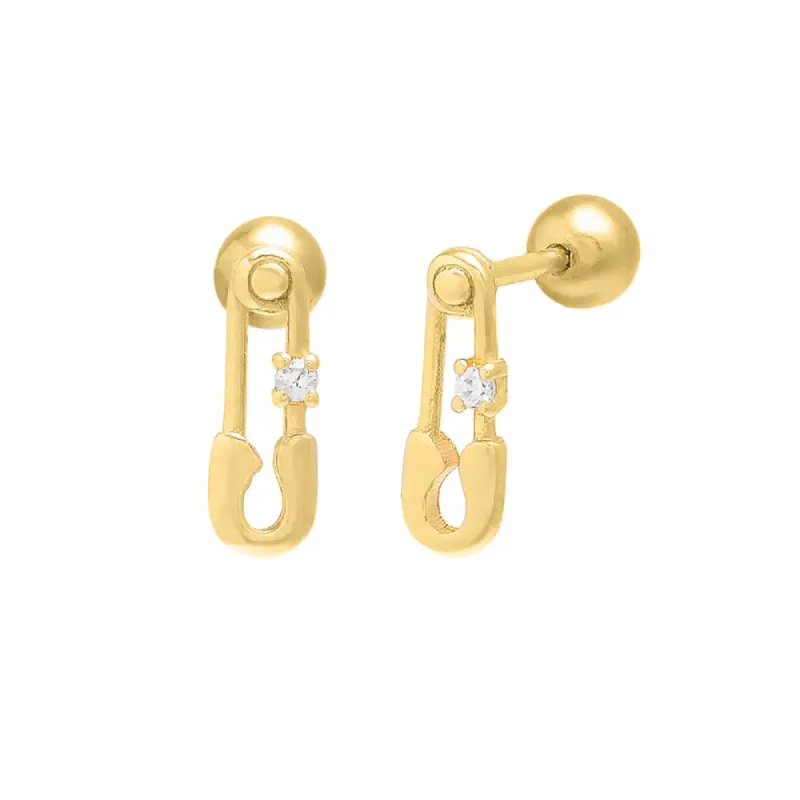 Safety Pin Bezel Threaded Ball Stud Earring sold by Adina Eden's
