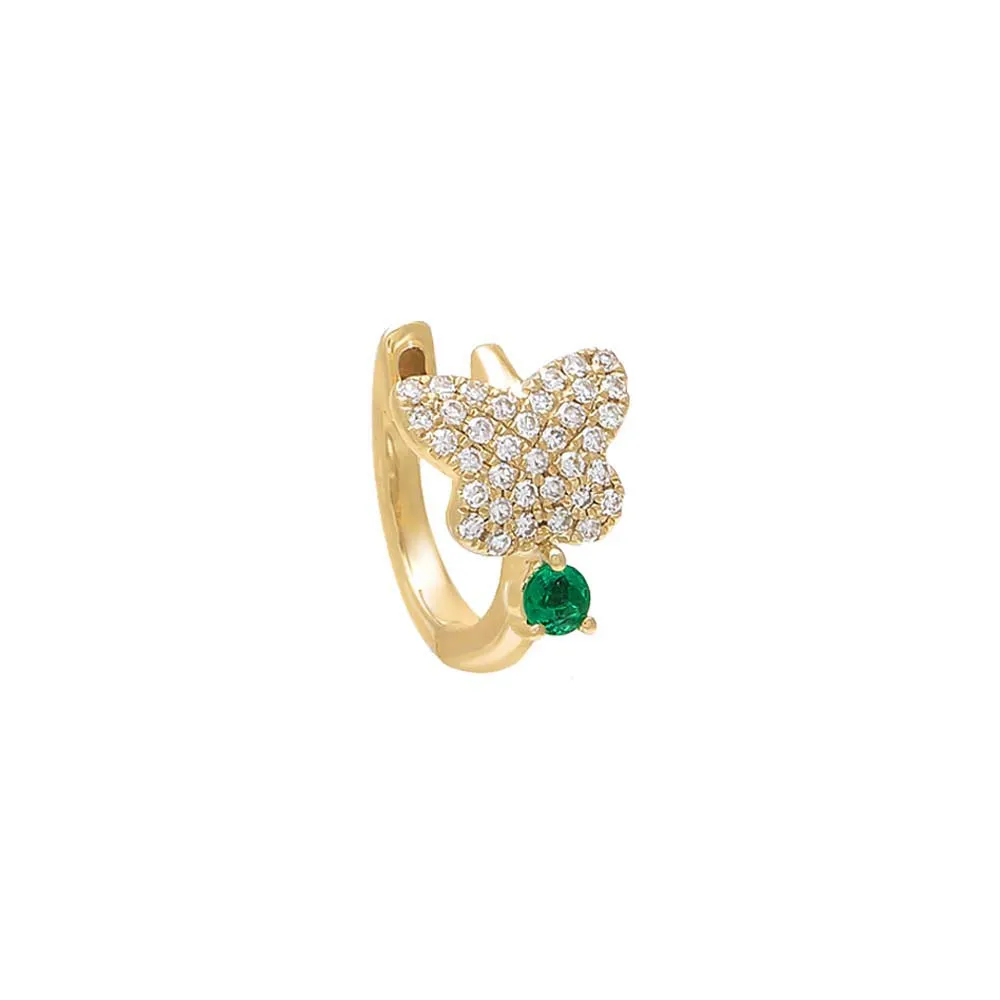 Diamond Butterfly Emerald Huggie Earring 14K sold by Adina Eden's product image thumbnail 3