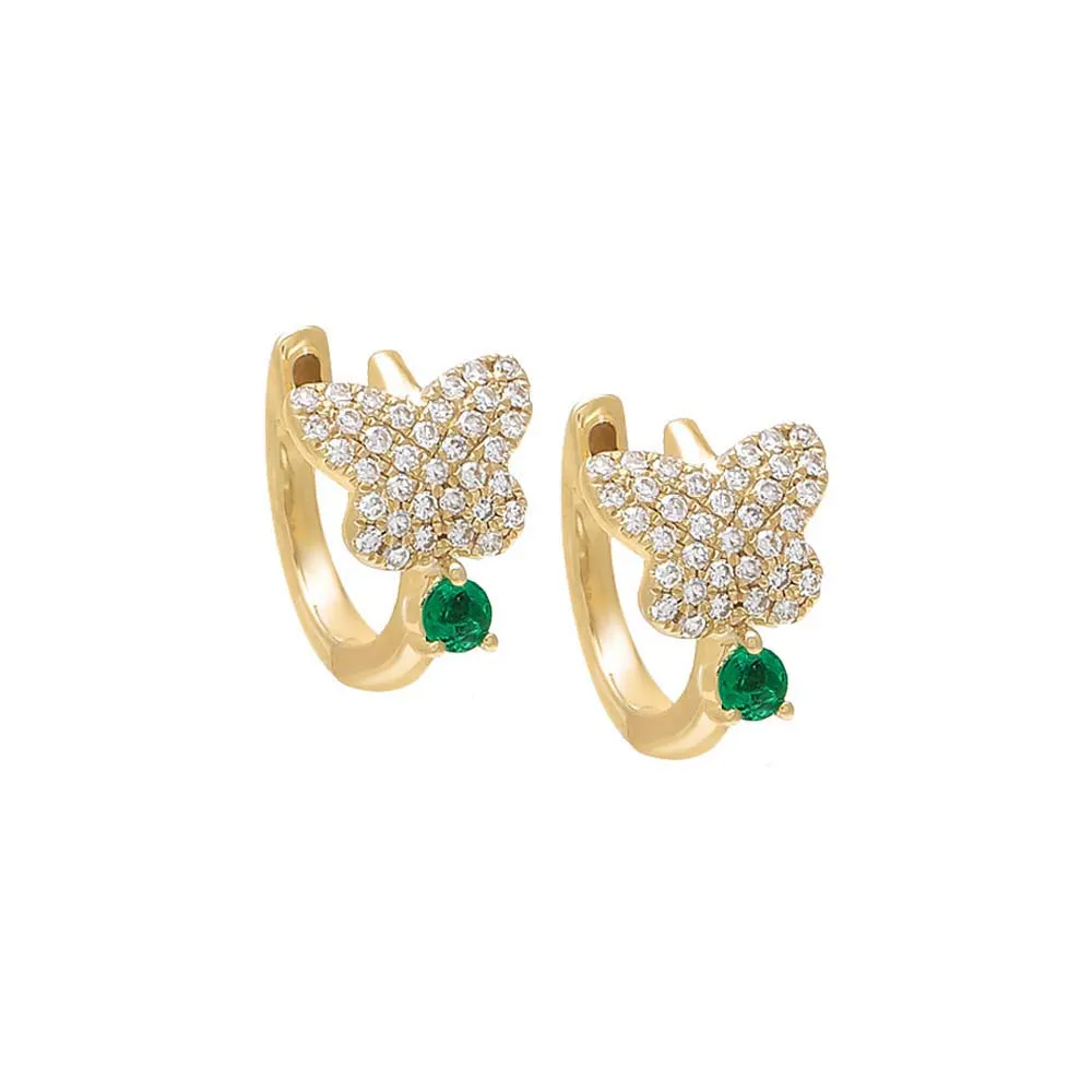 Diamond Butterfly Emerald Huggie Earring 14K sold by Adina Eden's