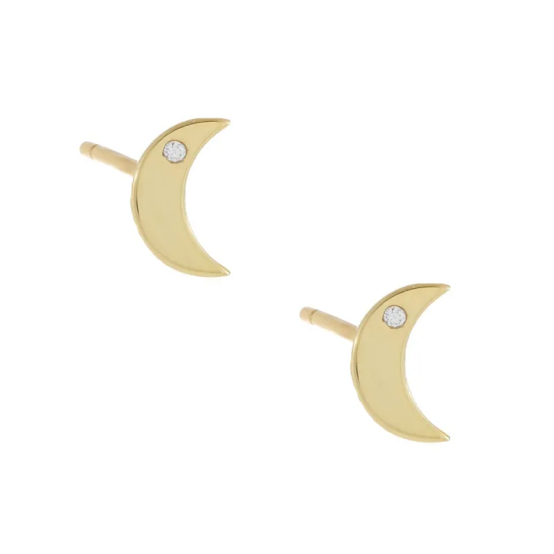 CZ Moon Stud Earring sold by Adina Eden's