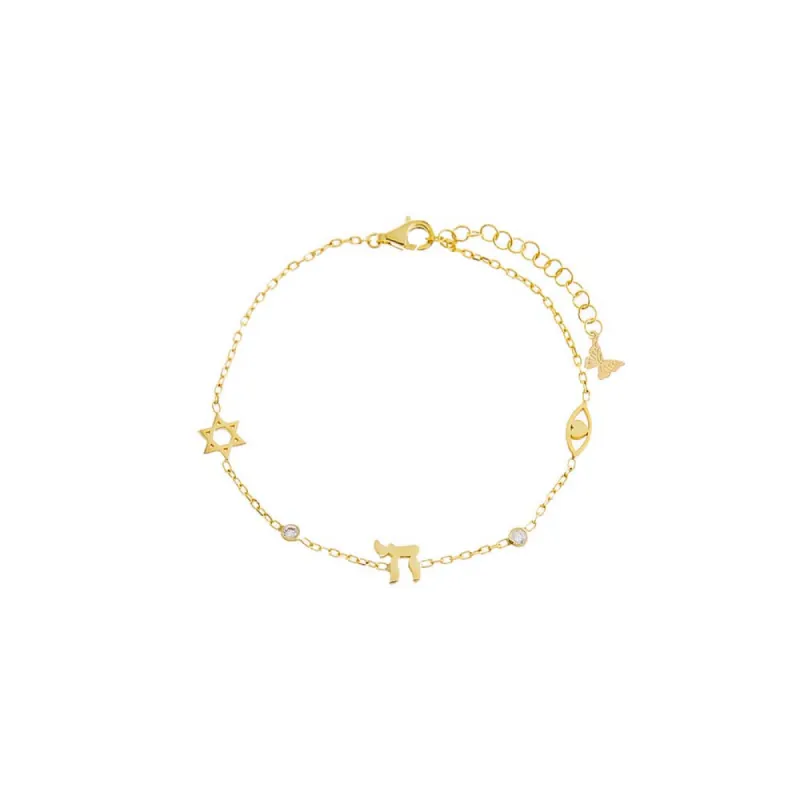 Jewish CZ Bezel Charm Bracelet sold by Adina Eden's