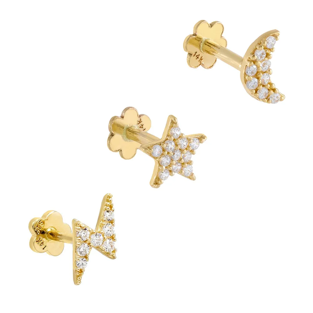 Pavé Celestial Stud Earring Combo Set 14K sold by Adina Eden's