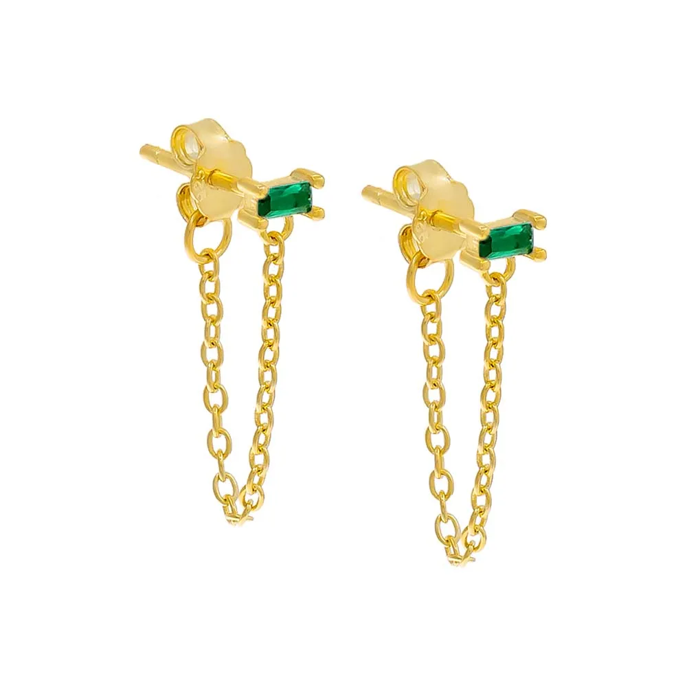 Colored Solitaire CZ Front Back Chain Stud Earring sold by Adina Eden's product image thumbnail 5