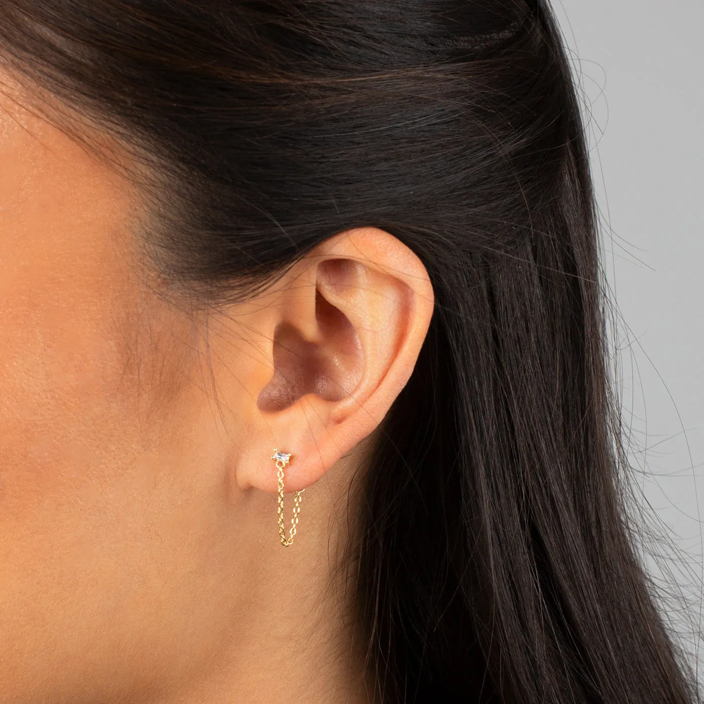 Colored Solitaire CZ Front Back Chain Stud Earring sold by Adina Eden's product image thumbnail 2