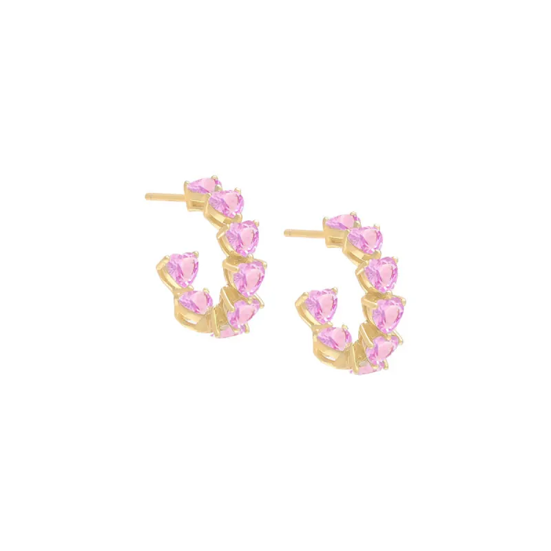 Pink Multi CZ Heart Hoop Earring sold by Adina Eden's