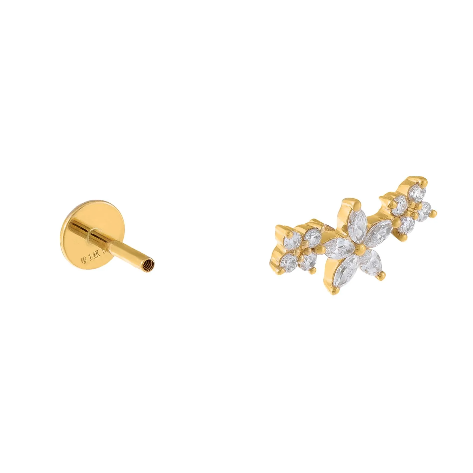 Diamond Triple Flower Threaded Stud Earring 14K sold by Adina Eden's product image thumbnail 3