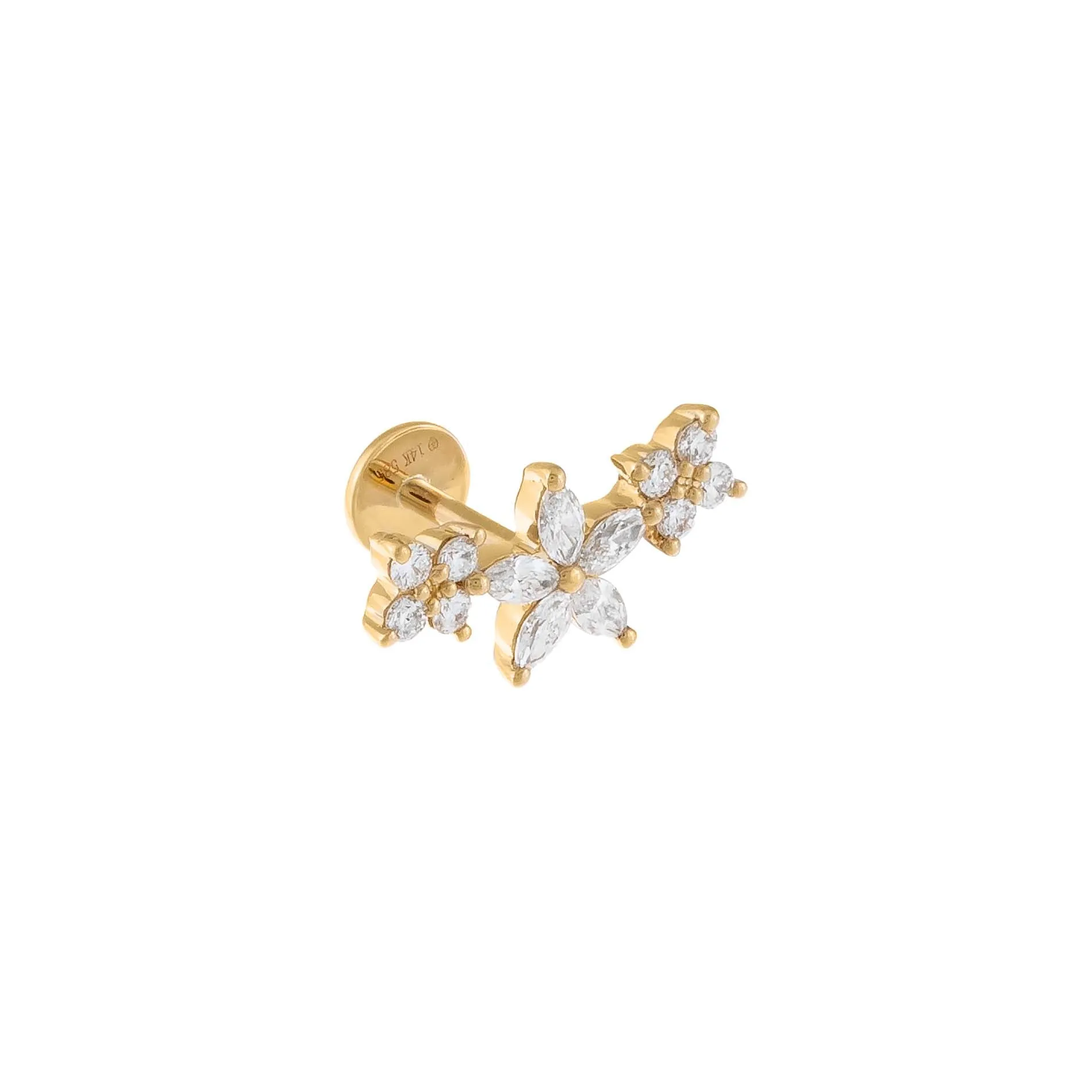 Diamond Triple Flower Threaded Stud Earring 14K sold by Adina Eden's