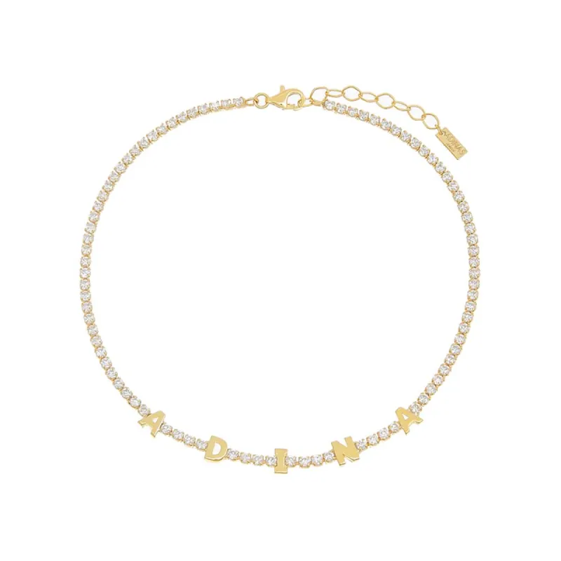 Solid Name Tennis Anklet sold by Adina Eden's
