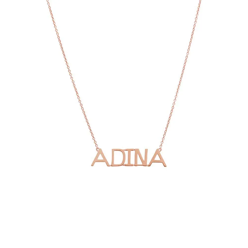 Solid Large Uppercase Block Nameplate Necklace 14K sold by Adina Eden's product image thumbnail 5